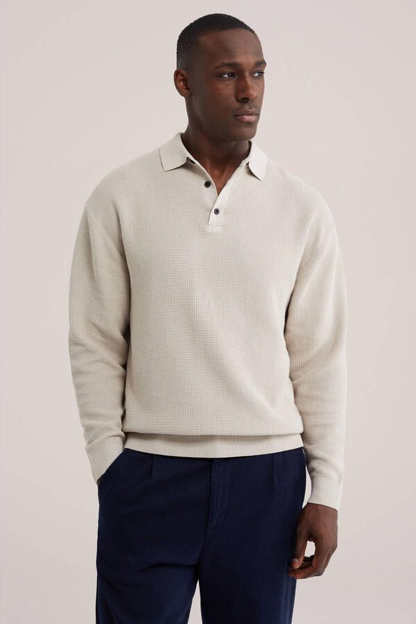 WE Fashion katoenen regular fit gebreide trui beige - Foto 3