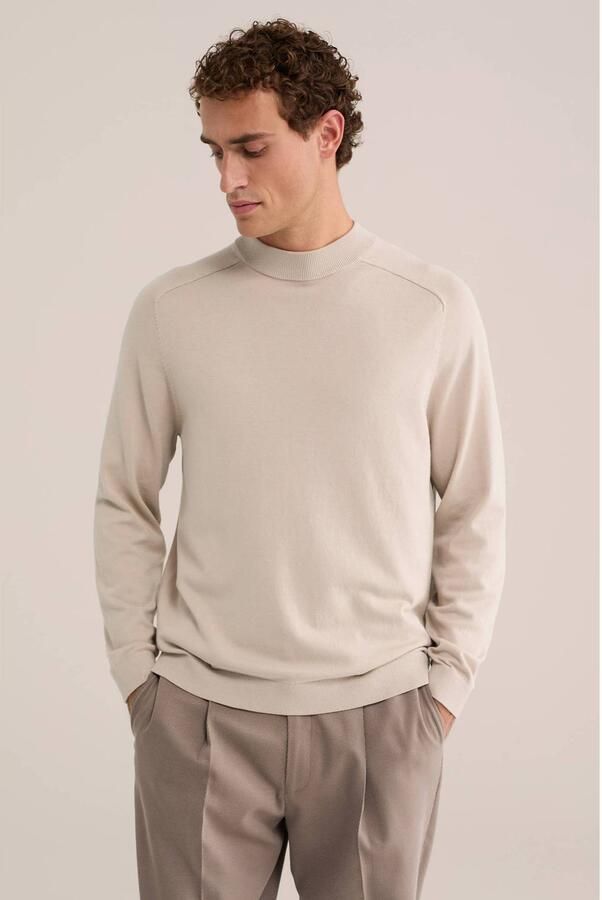 WE Fashion katoenen regular fit gebreide trui beige