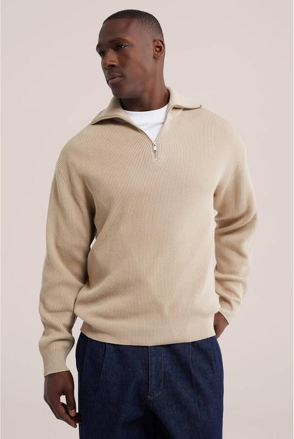 WE Fashion katoenen regular fit gebreide trui beige