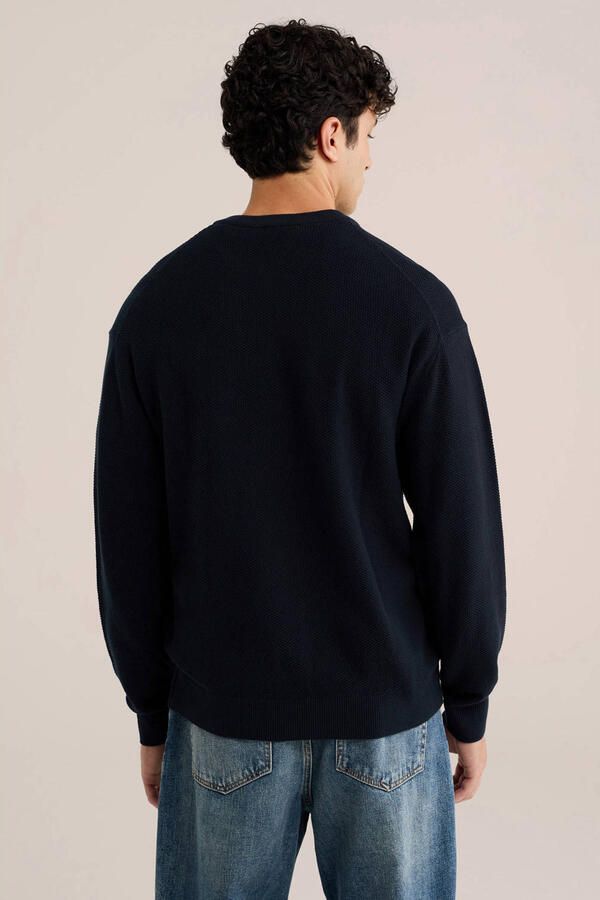 WE Fashion katoenen regular fit gebreide trui donkerblauw - Foto 3