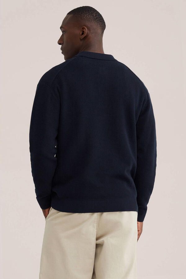 WE Fashion katoenen regular fit gebreide trui donkerblauw - Foto 3