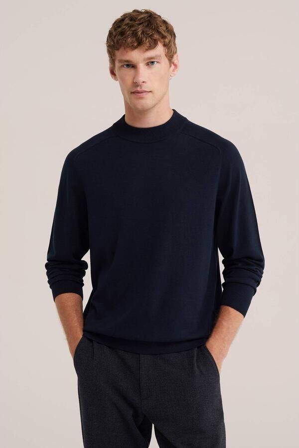 WE Fashion katoenen regular fit gebreide trui donkerblauw
