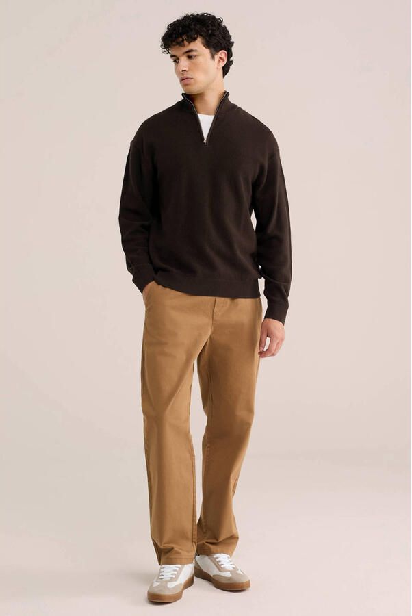 WE Fashion katoenen regular fit gebreide trui donkerbruin - Foto 2