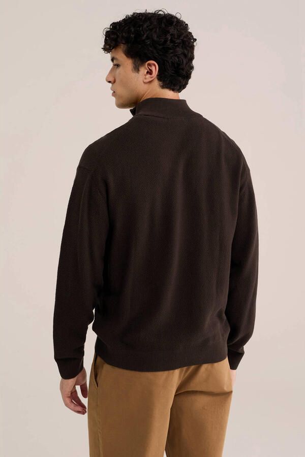 WE Fashion katoenen regular fit gebreide trui donkerbruin - Foto 3