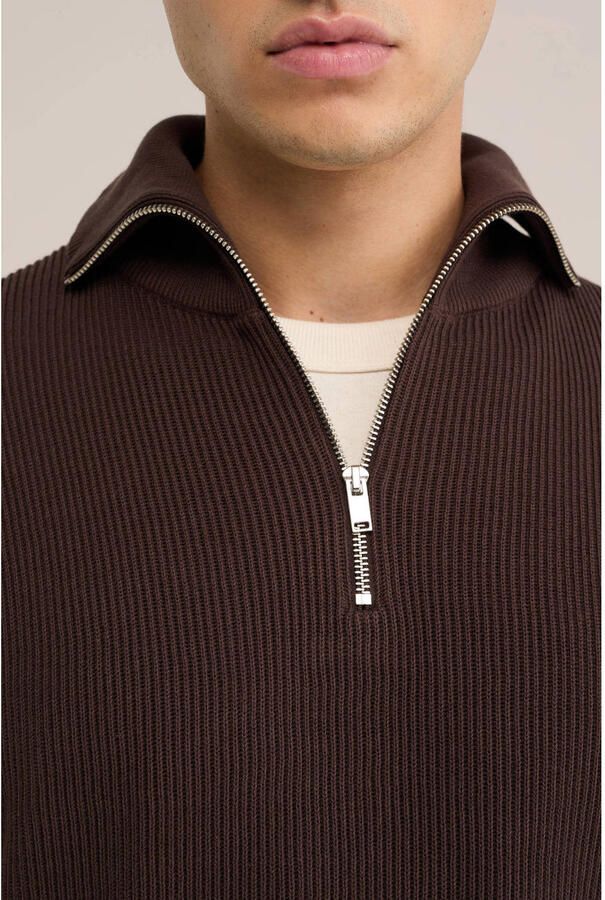 WE Fashion katoenen regular fit gebreide trui donkerbruin - Foto 2