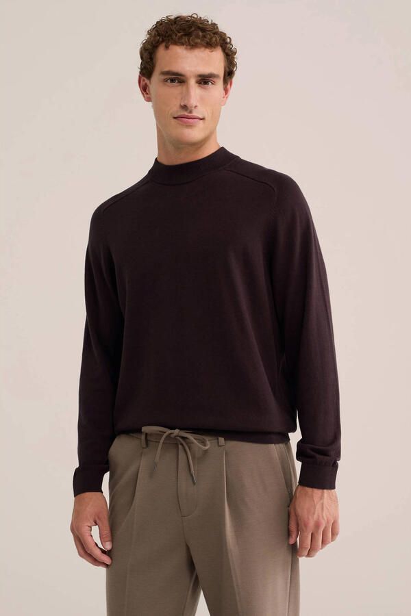 WE Fashion katoenen regular fit gebreide trui donkerbruin