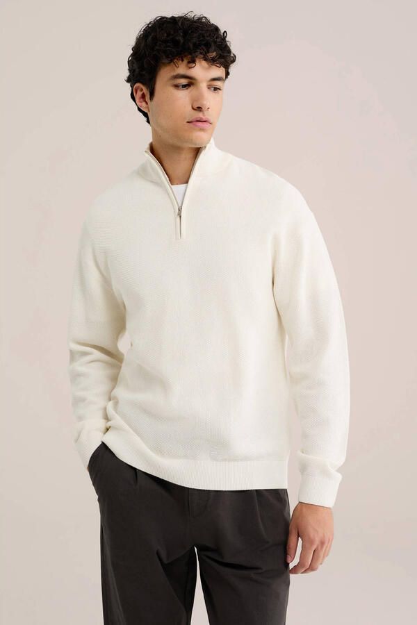 WE Fashion katoenen regular fit gebreide trui ecru
