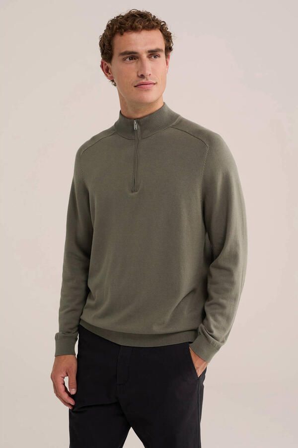 WE Fashion katoenen regular fit gebreide trui groen
