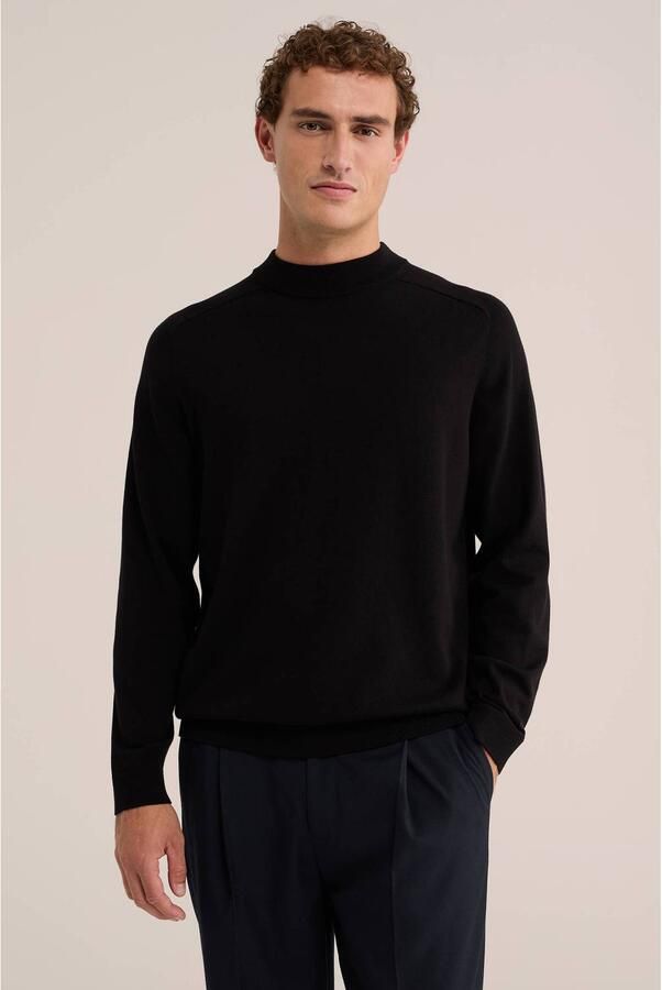 WE Fashion katoenen regular fit gebreide trui zwart