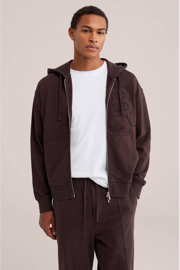 WE Fashion katoenen sweatvest met patches donkerbruin