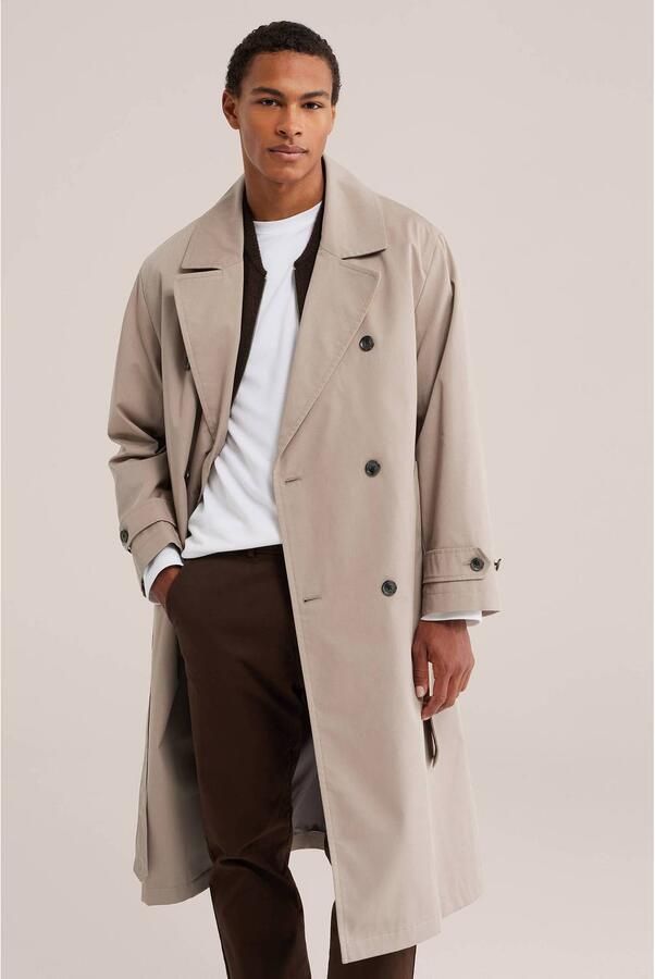 WE Fashion katoenen trenchcoat met ceintuur beige