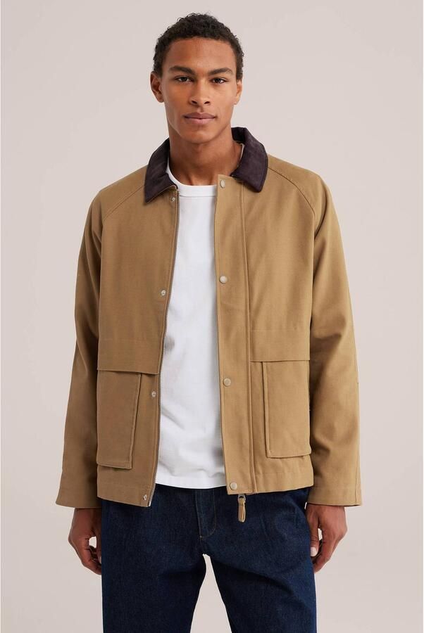 WE Fashion katoenen tussenjas met corduroy details bruin