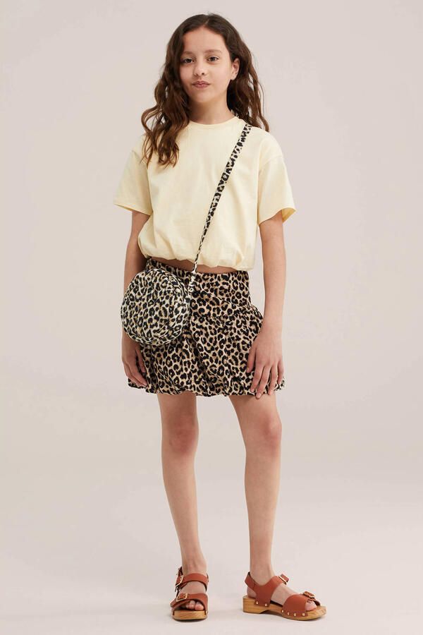 WE Fashion korte ballonrok met plooien en panterprint bruin - Foto 2