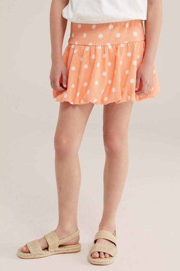 WE Fashion korte ballonrok met stippen oranje