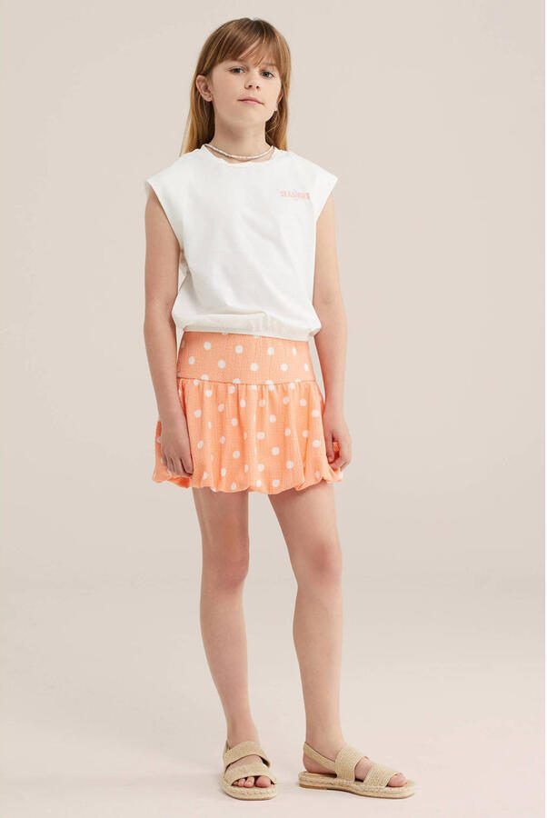 WE Fashion korte ballonrok met stippen oranje - Foto 2