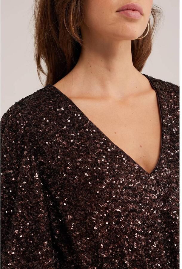 WE Fashion korte glitterjurk met pailletten donkerbruin - Foto 2