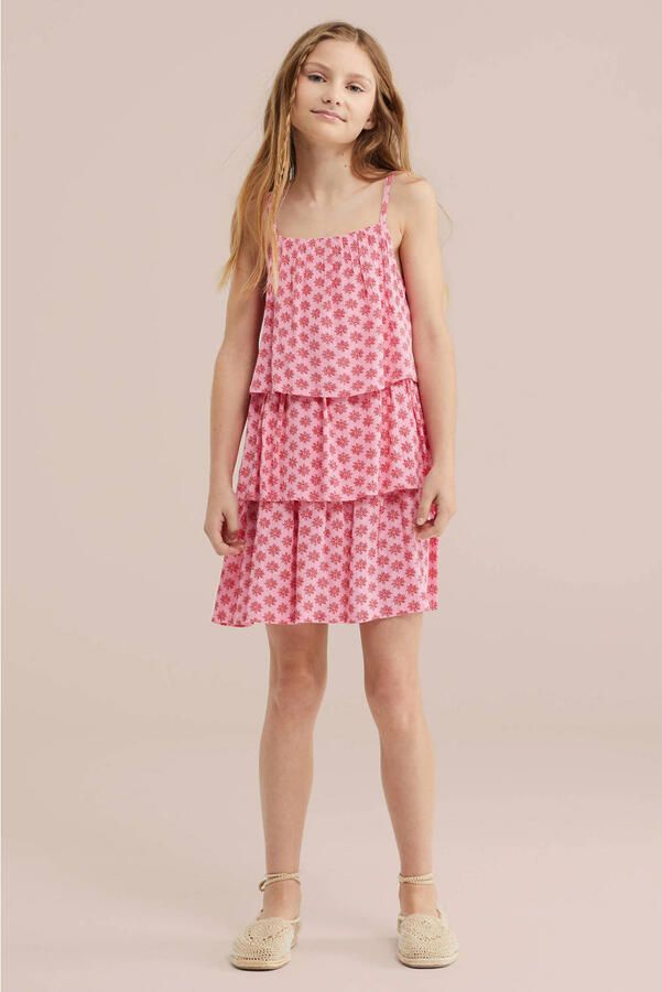 WE Fashion korte jurk met bloemen print roze