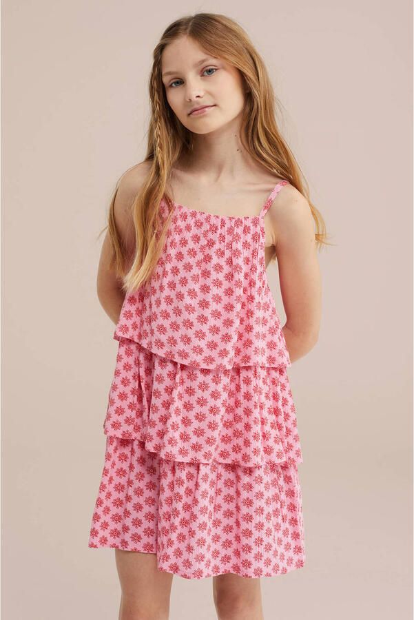 WE Fashion korte jurk met bloemen print roze - Foto 3