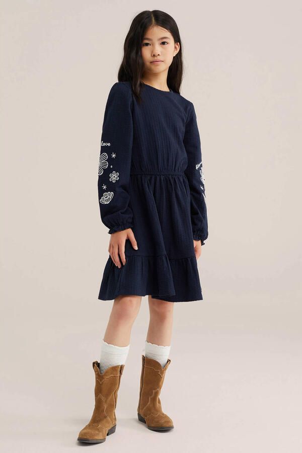 WE Fashion korte jurk met borduursels donkerblauw - Foto 2