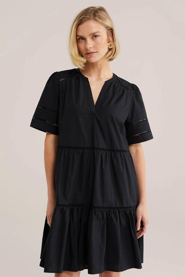 WE Fashion korte jurk met broderie zwart