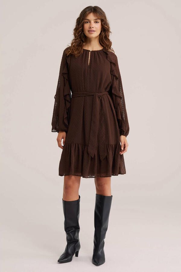 WE Fashion korte jurk met ceintuur bruin - Foto 2