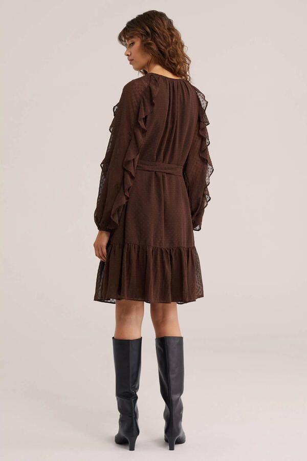 WE Fashion korte jurk met ceintuur bruin - Foto 3