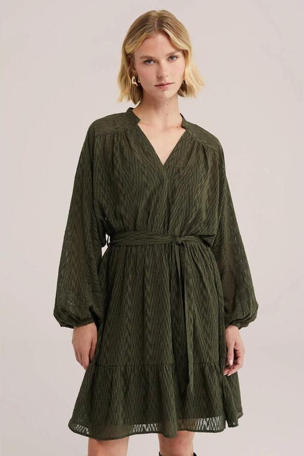 WE Fashion korte jurk met ceintuur groen