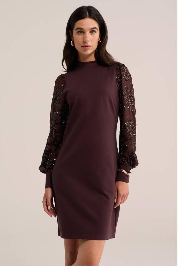 WE Fashion korte jurk met pailletten aubergine