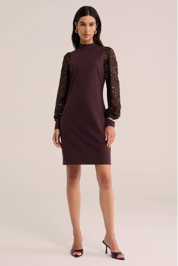 WE Fashion korte jurk met pailletten aubergine - Foto 2