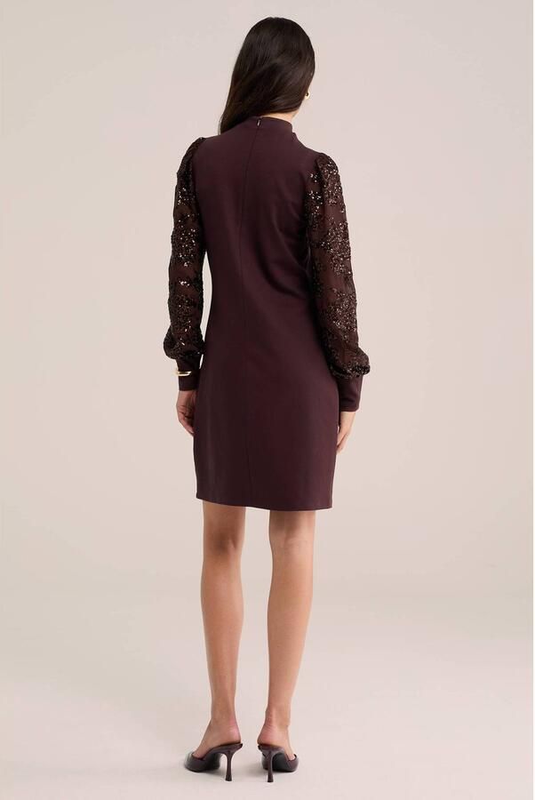 WE Fashion korte jurk met pailletten aubergine - Foto 3
