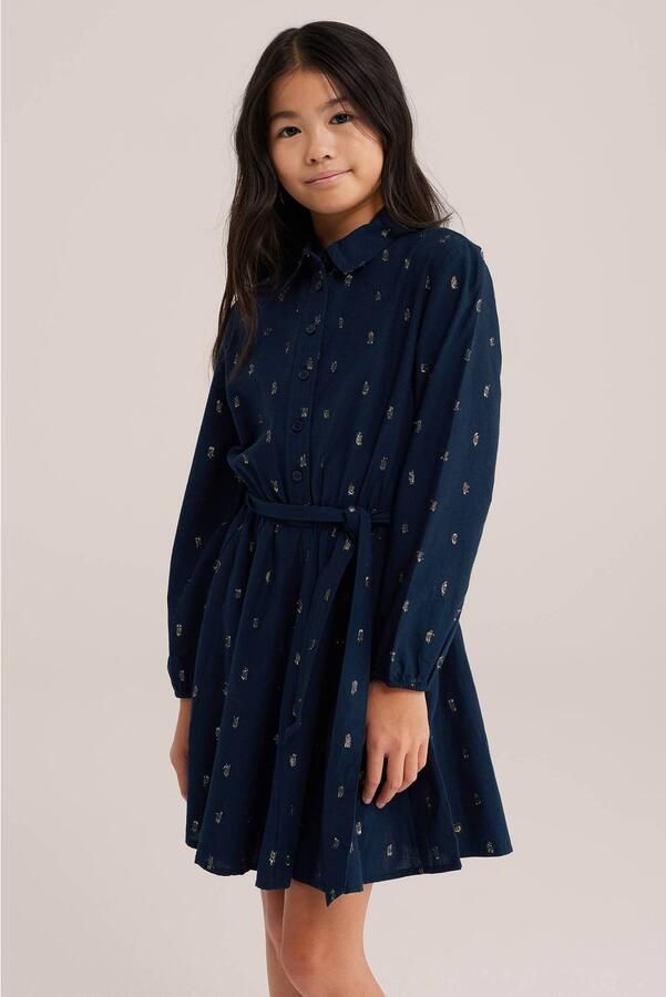 WE Fashion korte jurk met print donkerblauw goud