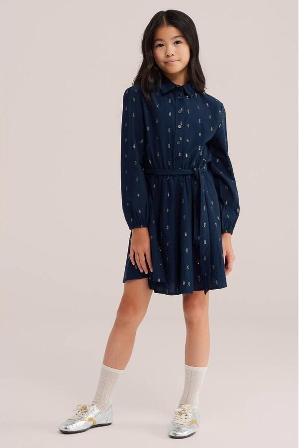WE Fashion korte jurk met print donkerblauw goud - Foto 3