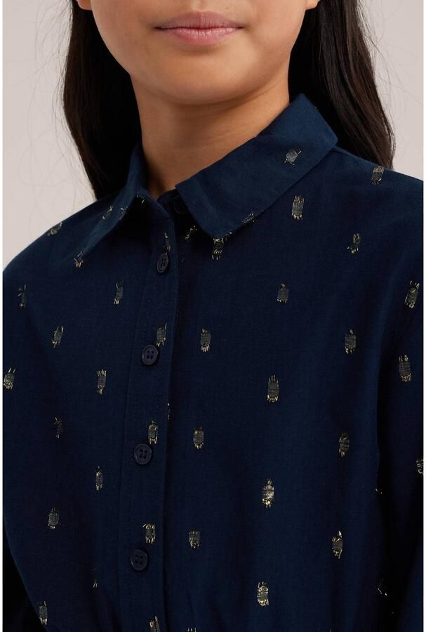 WE Fashion korte jurk met print donkerblauw goud - Foto 2