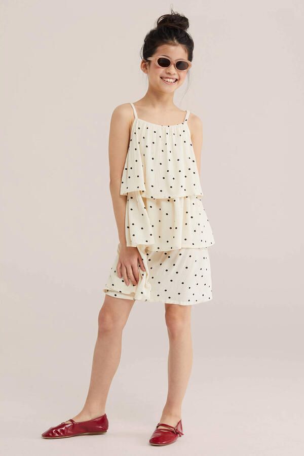 WE Fashion korte jurk met stippen beige