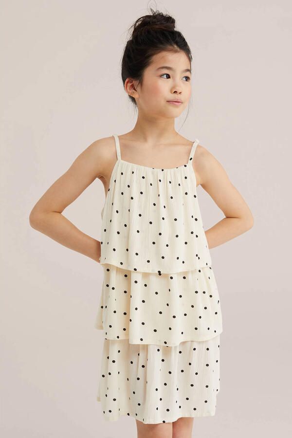 WE Fashion korte jurk met stippen beige - Foto 3