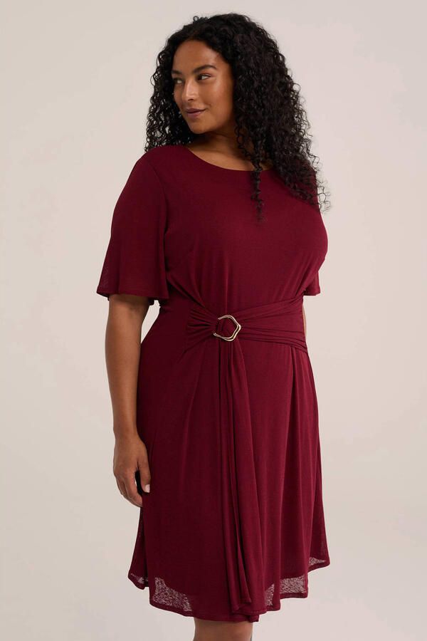 WE Fashion Curve korte jurk Plus Size donkerrood