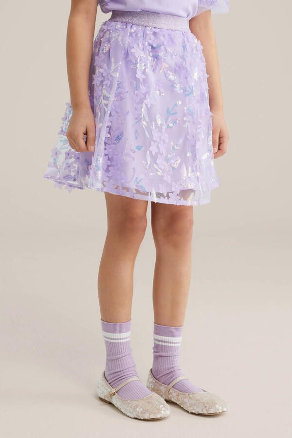 WE Fashion korte rok met glitter lila