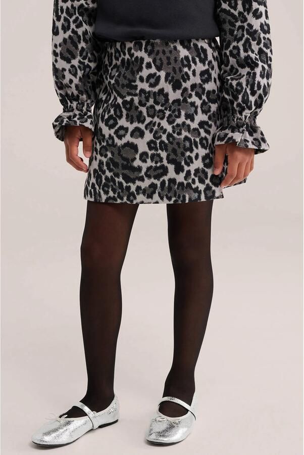 WE Fashion korte rok met panterprint grijs ecru Meisjes Polyester Panterprint