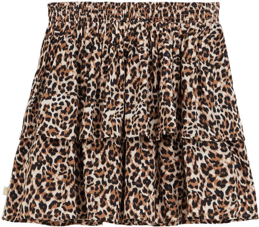 WE Fashion korte rok met ruches en panterprint beige