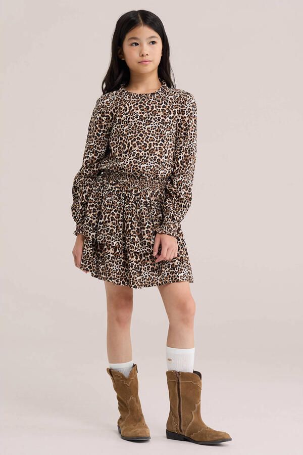 WE Fashion korte rok met ruches en panterprint beige - Foto 2