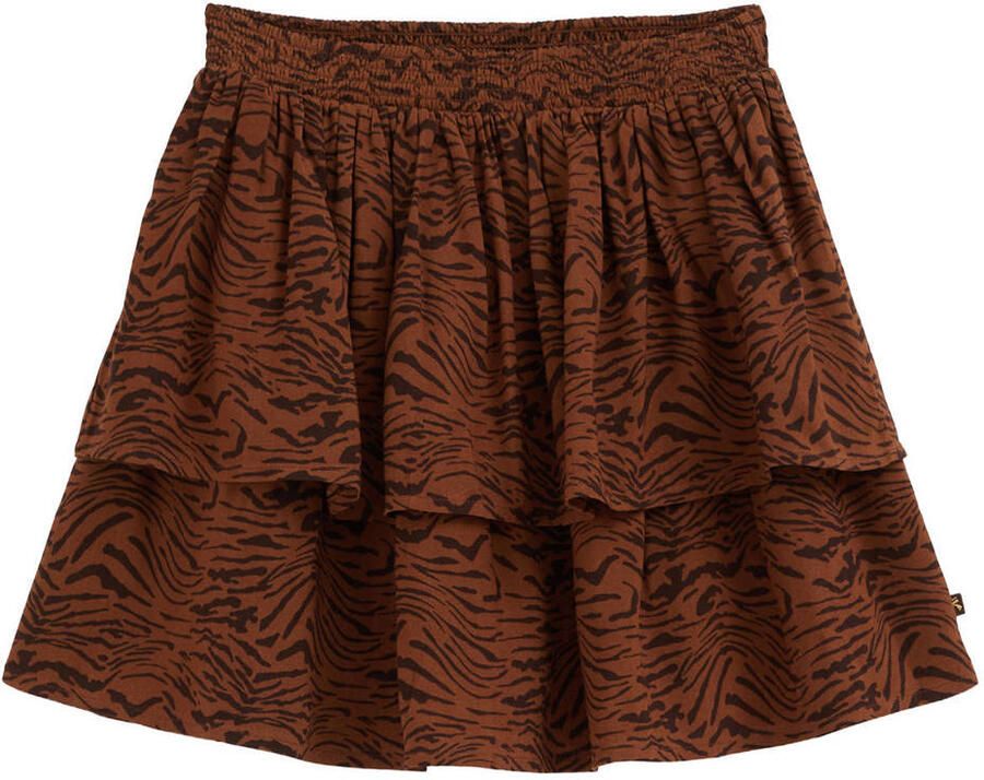 WE Fashion korte rok met ruches en zebraprint camel