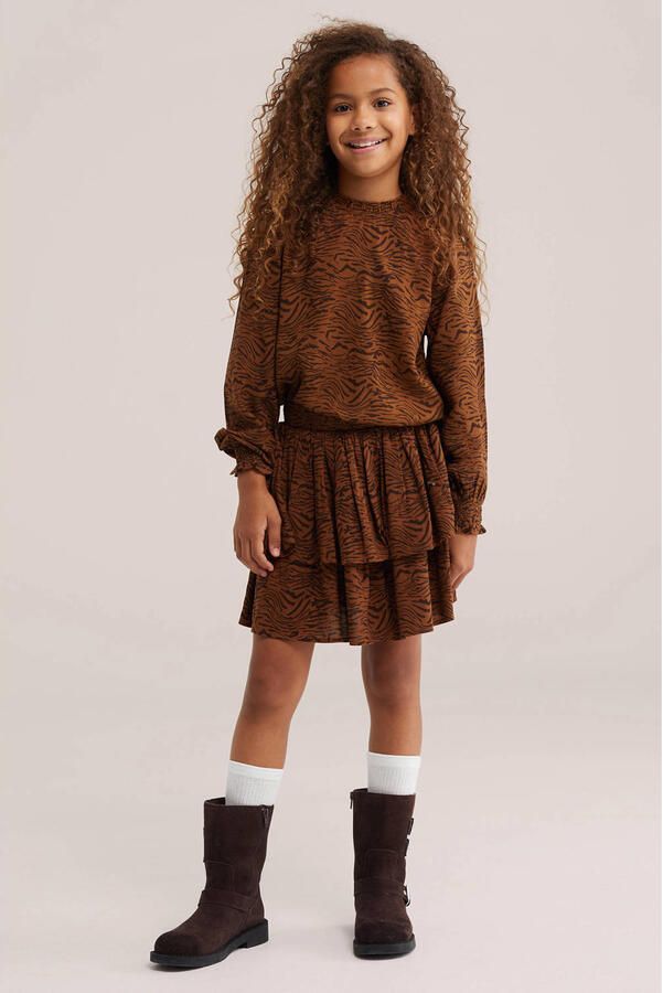 WE Fashion korte rok met ruches en zebraprint camel - Foto 2