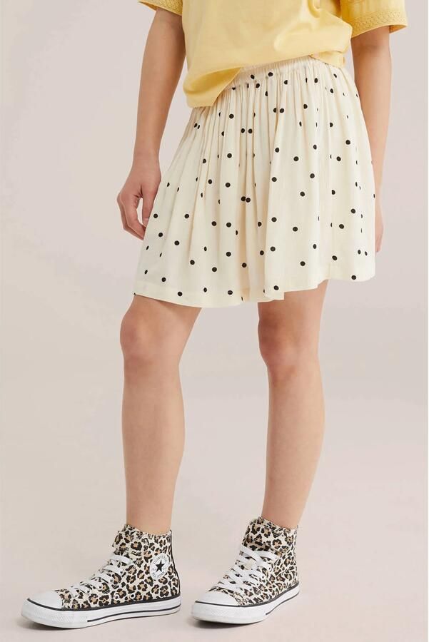 WE Fashion korte rok met stippen ecru