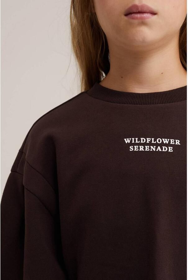 WE Fashion korte sweatjurk met tekst donkerbruin - Foto 2