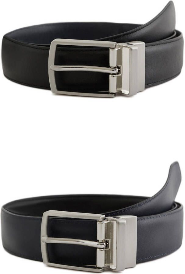 WE Fashion leren reversible riem zwart donkerblauw