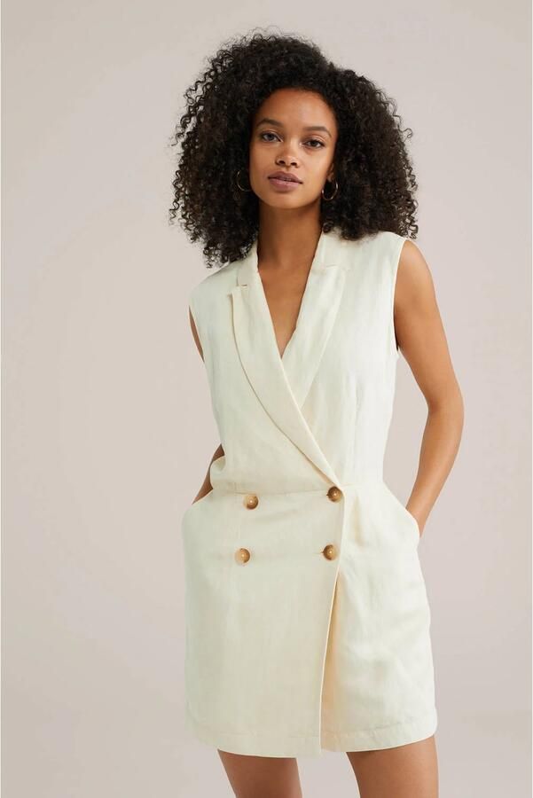 WE Fashion linnen ecru straight playsuit