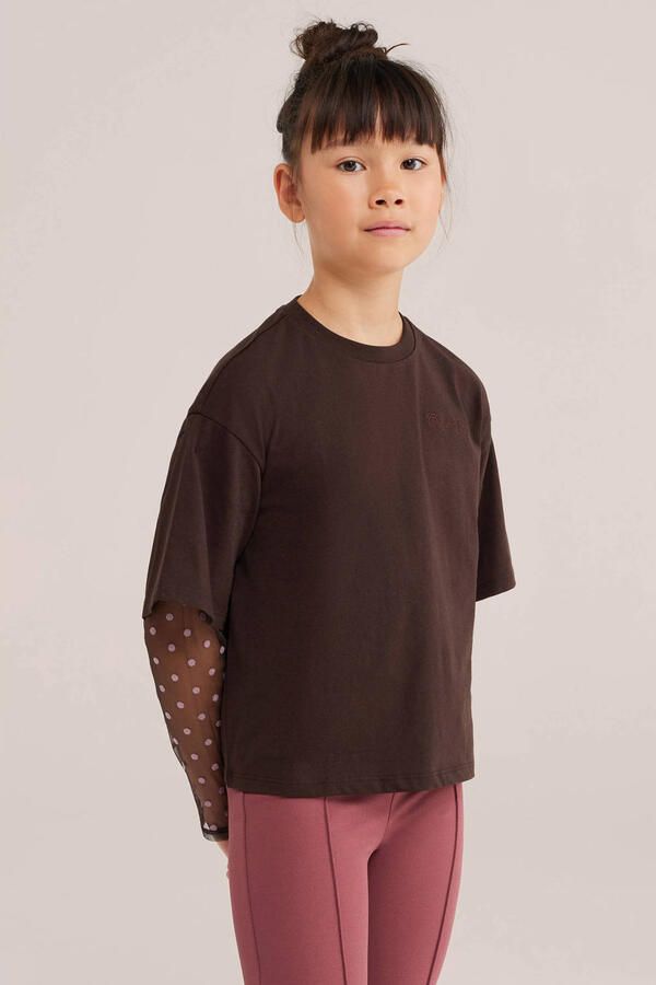 WE Fashion longsleeve bruin roze