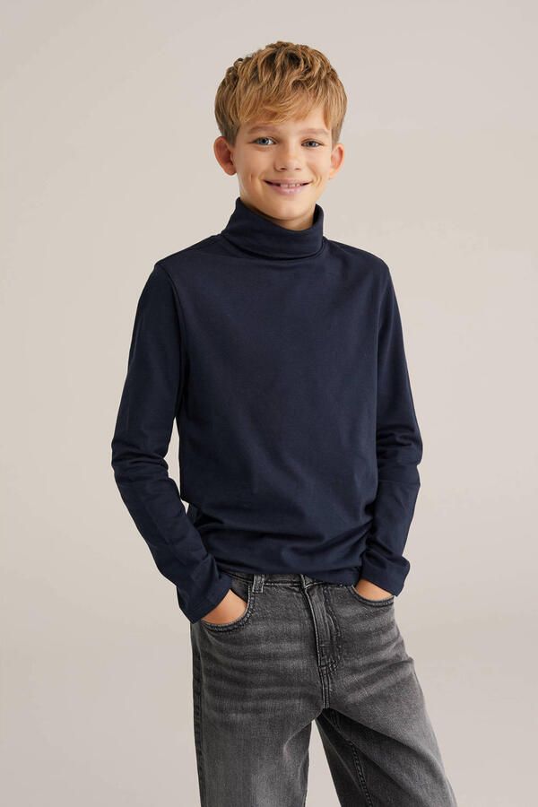 WE Fashion longsleeve donkerblauw Jongens Stretchkatoen Col Effen 110 116 - Foto 3
