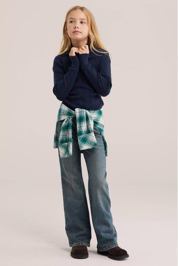 WE Fashion longsleeve donkerblauw Meisjes Viscose Opstaande kraag Effen - Foto 3