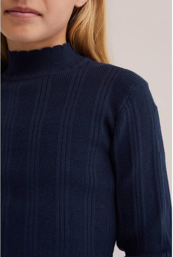 WE Fashion longsleeve donkerblauw Meisjes Viscose Opstaande kraag Effen - Foto 2